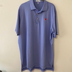 Peter Millar polo SMU mustang large blue and white stripes